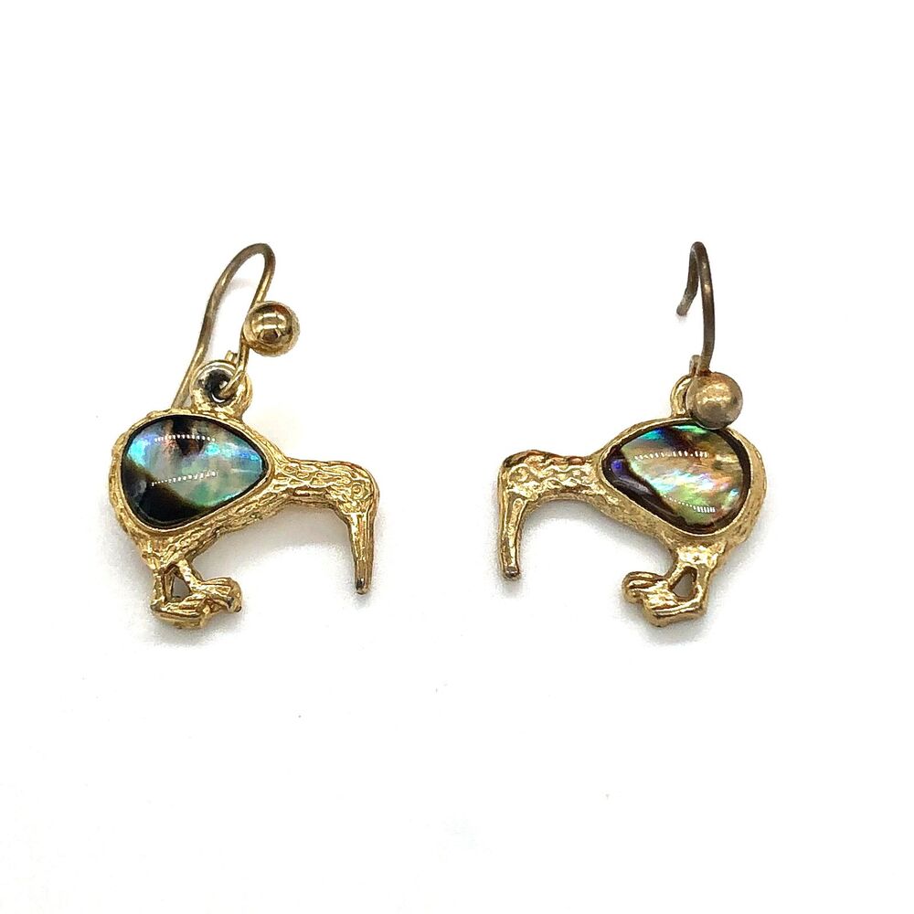 Kiwi Earrings with Mother of Pearl Pierced Fishhook - Picture 4 of 5